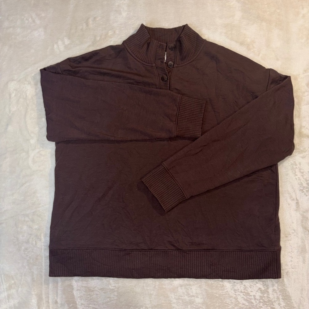 Haven Well Within Brown Tencel Blend Mock Neck Henley Sweatshirt Womens Large